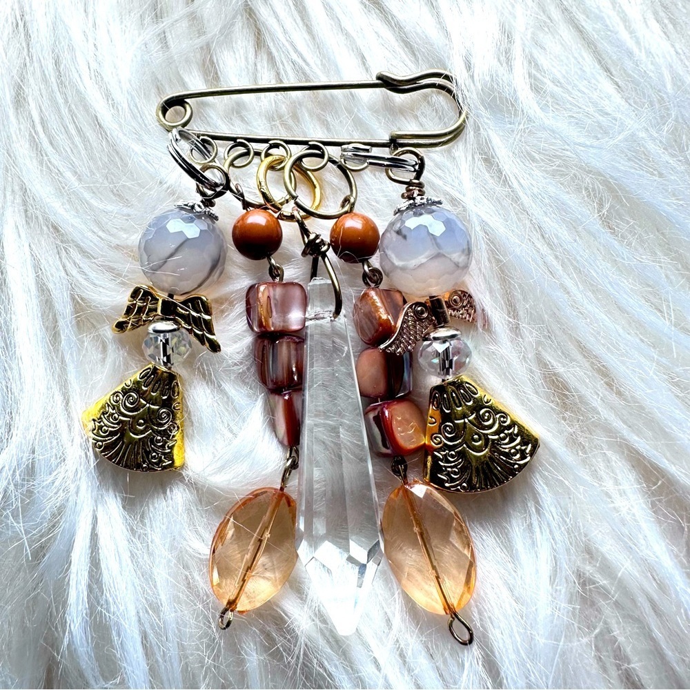Brooch | Hand Crafted | Glass Beaded |  Pin Artisan Multicolor Wire-Wrapped OOAK